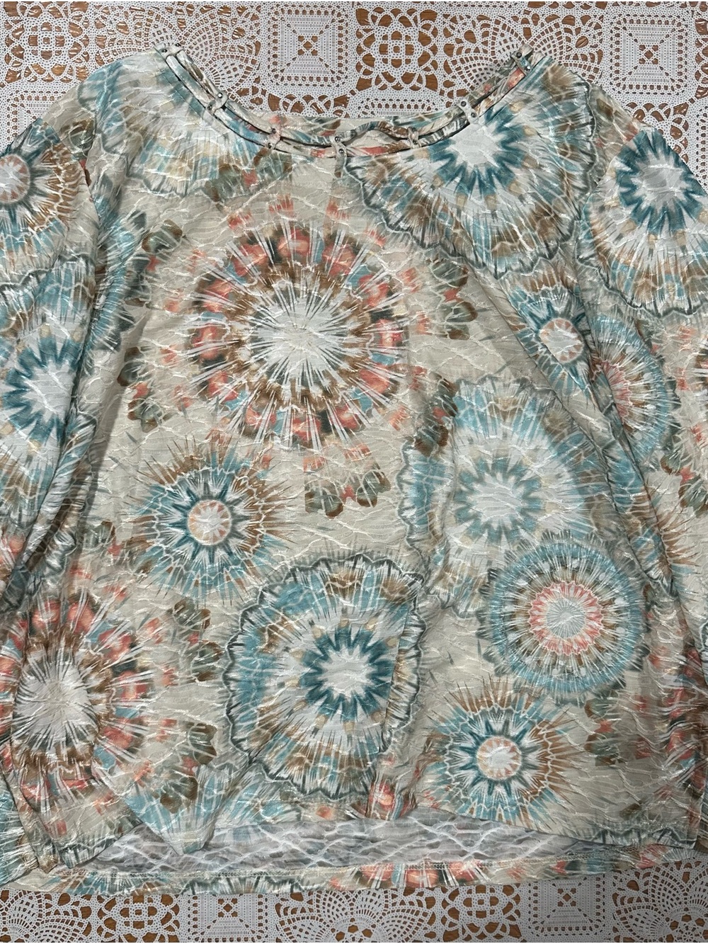 Alfred Dunner Petite XL Burnout Medallion Print Embellished Top